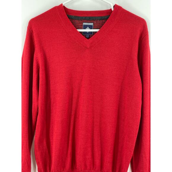 Point Zero Merino‎ Wool Blend Men’s Sweater, V-neck, Red, Sz. M. Soft Preppy - Picture 2 of 10